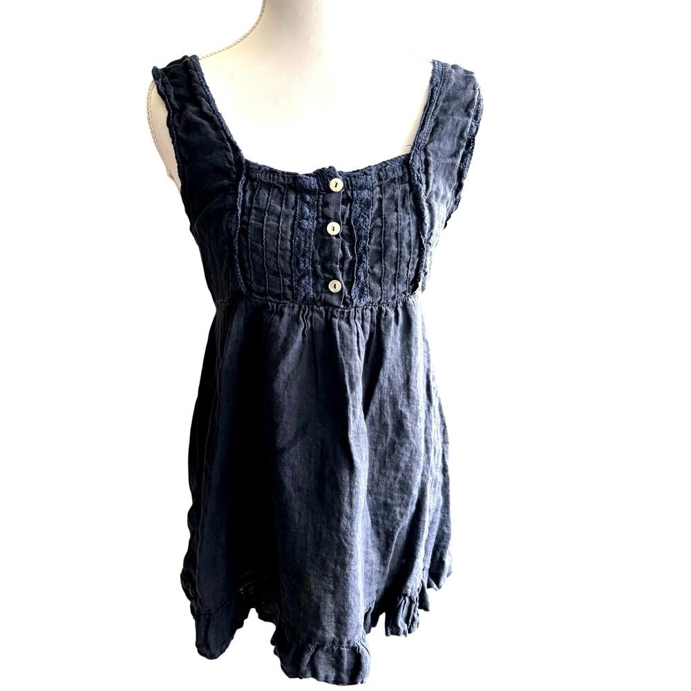 Micky Linen baby doll top sz S navy made in Italy dainty romantic breezy coastal